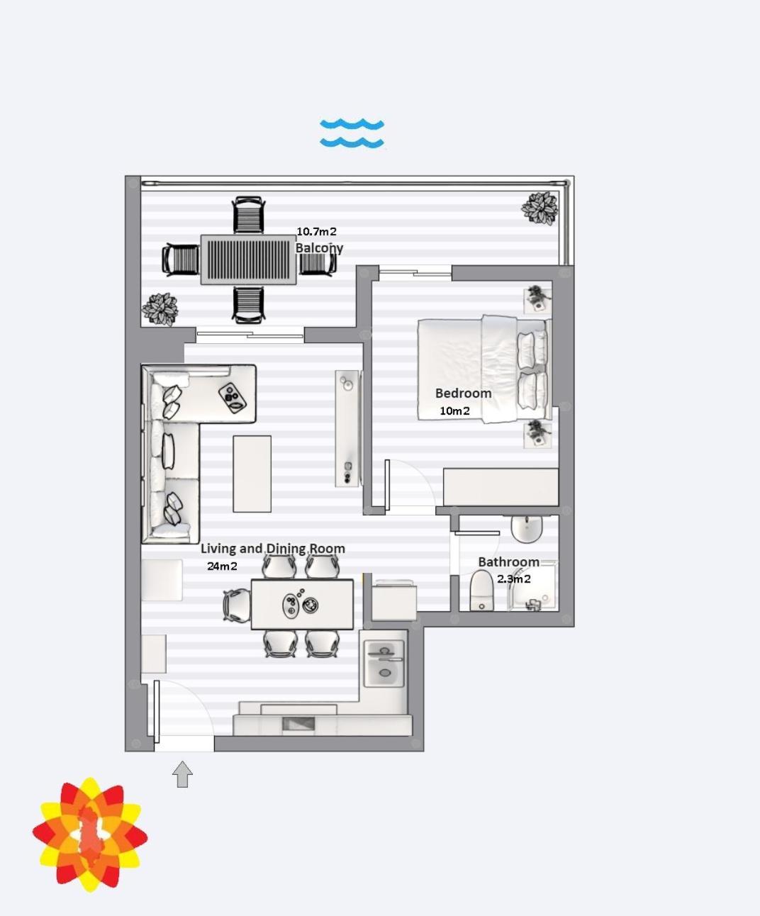 Apartment mit 1 Schlafzimmer, Terrasse und Meerblick